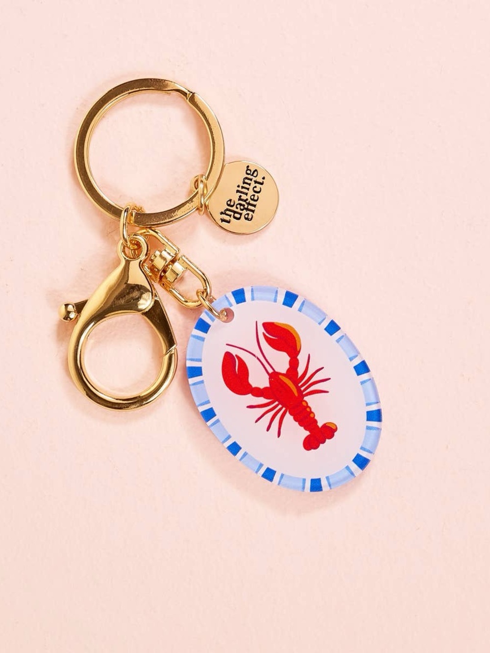 Gold Lobster Charm Key & Card Holder Keychain - Red/Blue